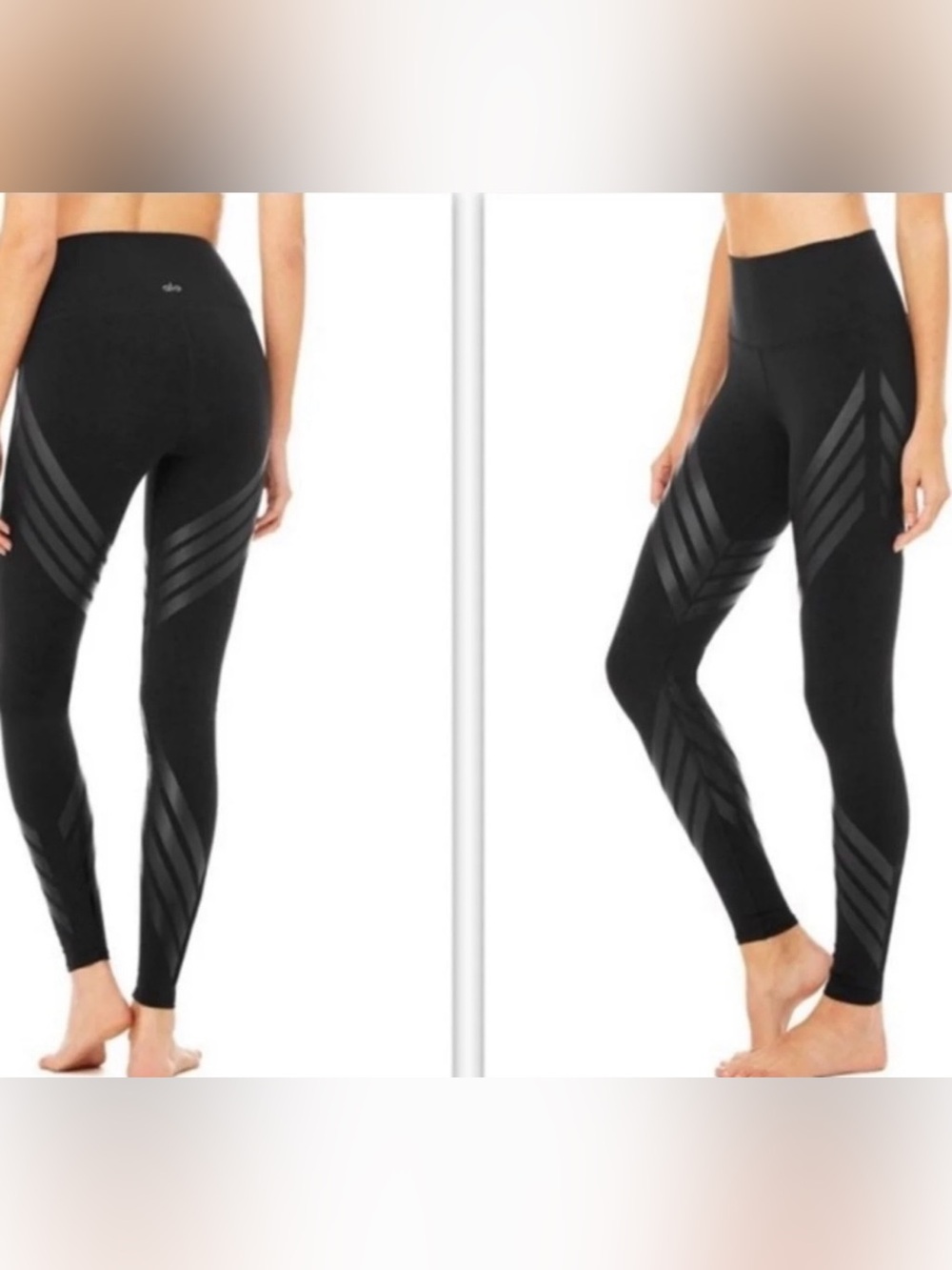 Alo Yoga High Waist Airbrush Striped Black Leggings Size XS- $178 WORN ONCE